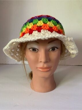Handmade Crochet Rainbow Bucket Hat